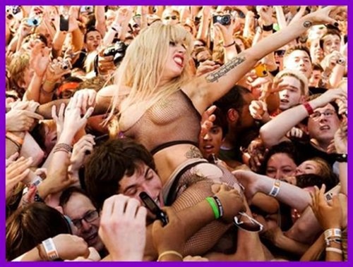lady gaga mesh top nipple slip concert crowd surfing